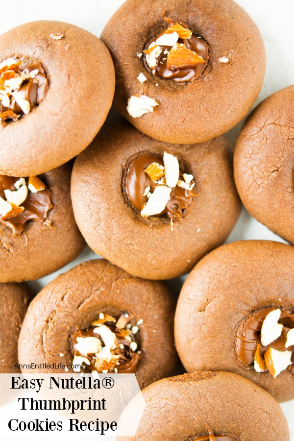 close-up of nutella thumbprint cookies