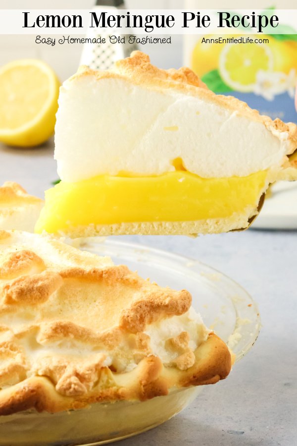 a piece of lemon meringue pie is being lifted on a pie lifter from the pie below
