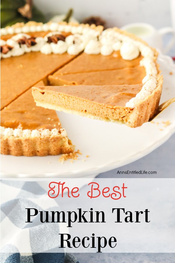 A piece of pumpkin tart is being lifted on a pie lifter from the whole tart below.