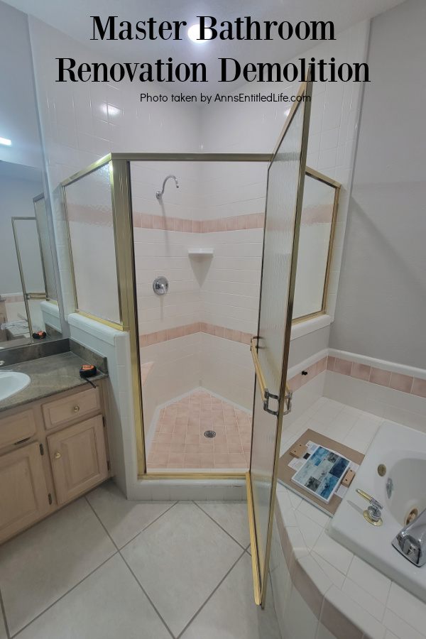 Old, disgusting pink tiles corner shower