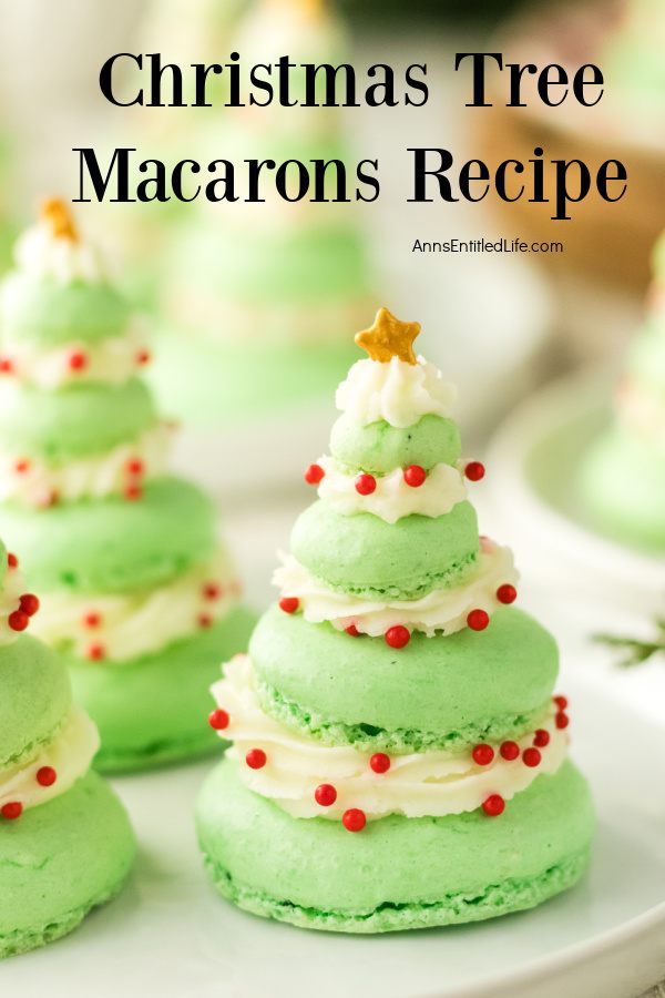 Christmas Tree Macarons Recipe – Festive Holiday Treats Three Christmas tree macarons on a white plate