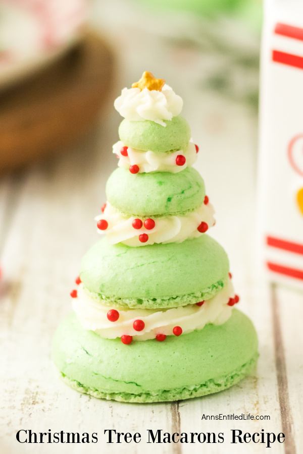 Christmas Tree Macarons Recipe – Festive Holiday Treats One Christmas tree macaron on a white board