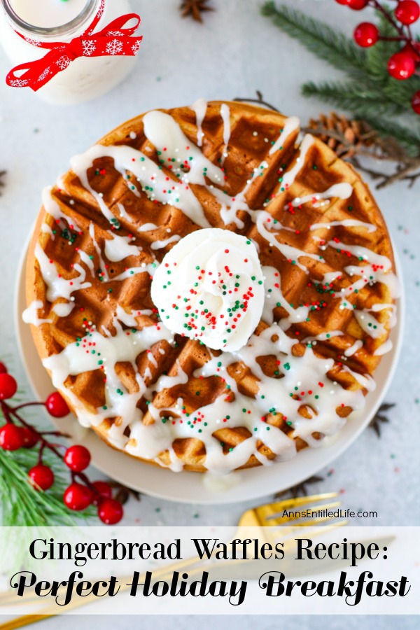 Gingerbread Waffles Recipe: Perfect Holiday Breakfast Overhead view of a stack of gingerbread waffles on a white plate